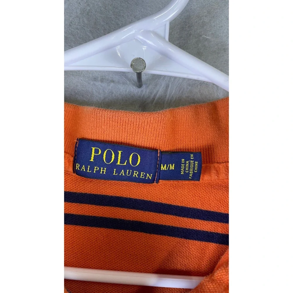 Polo Ralph Lauren Polo Shirt Mens Medium Orange Excellent Striped Short Sleeve